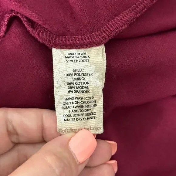 Soft Surroundings Burgundy Collarless Capizzi Top with Sheer Sleeves (L) - Picture 11 of 11